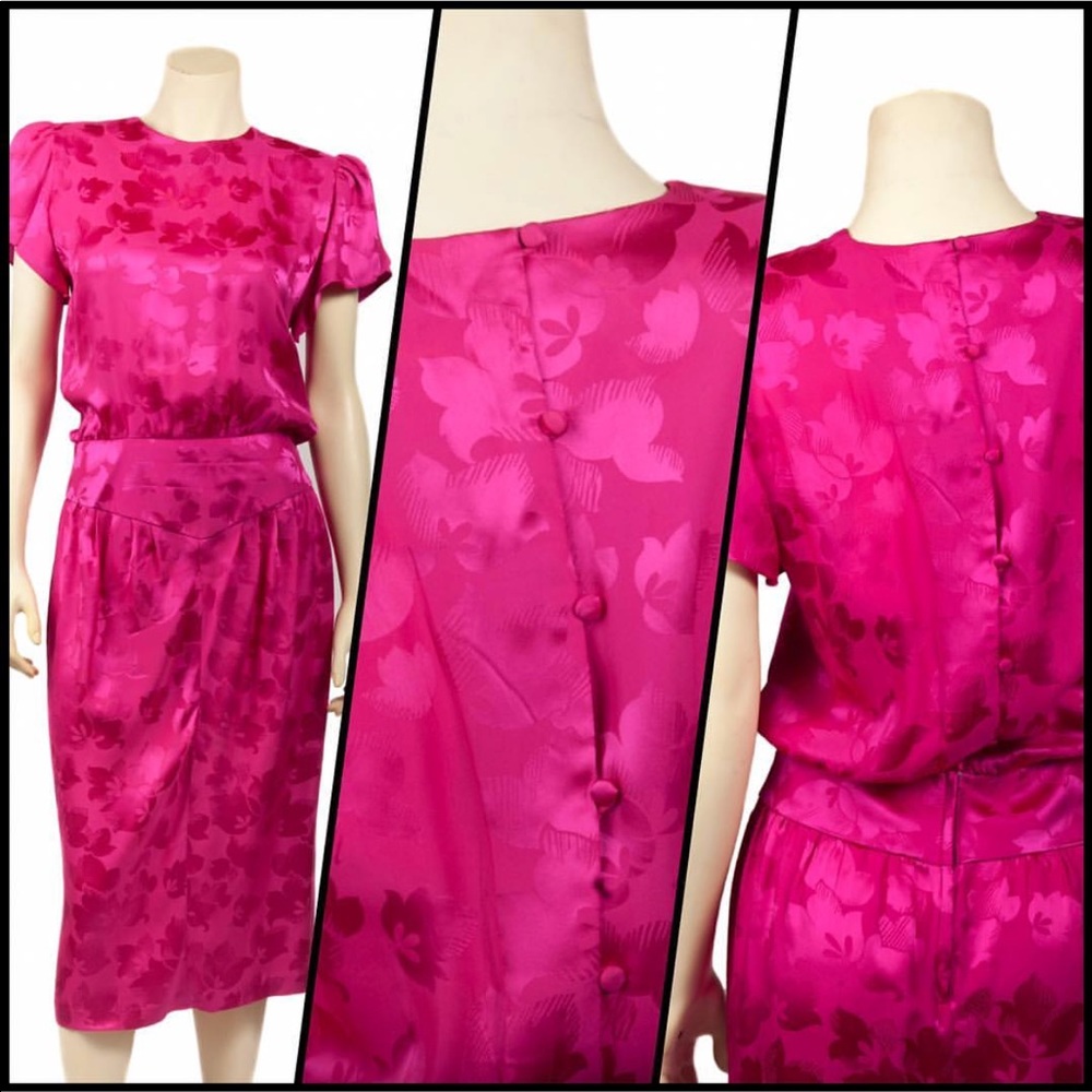 Fuschia Silk Flutter Sleeve Midi Dress